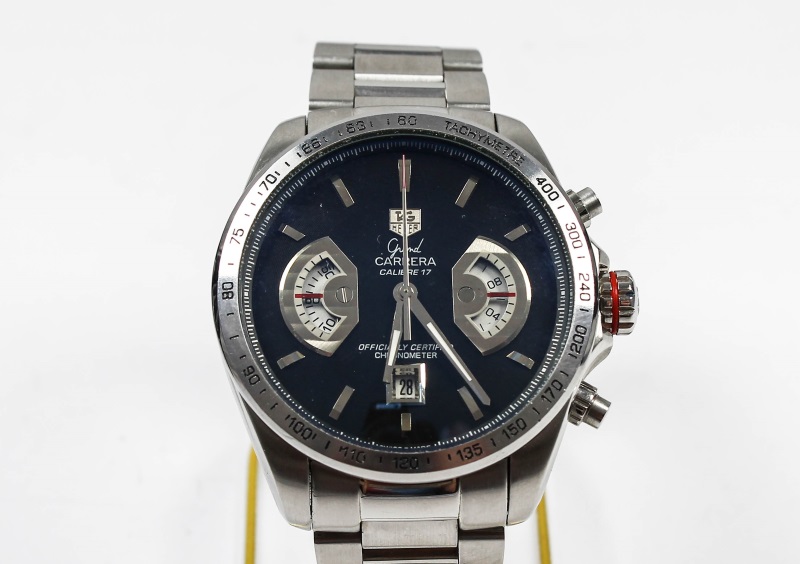 Armbanduhr TAG Heuer Grand Carrera Calibre 17 aus Stahl mit blauem Zifferblatt